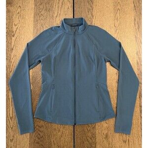 Athleta Salutation Jacket Women’s Size M Skylark Blue Zip Pockets Thumbholes